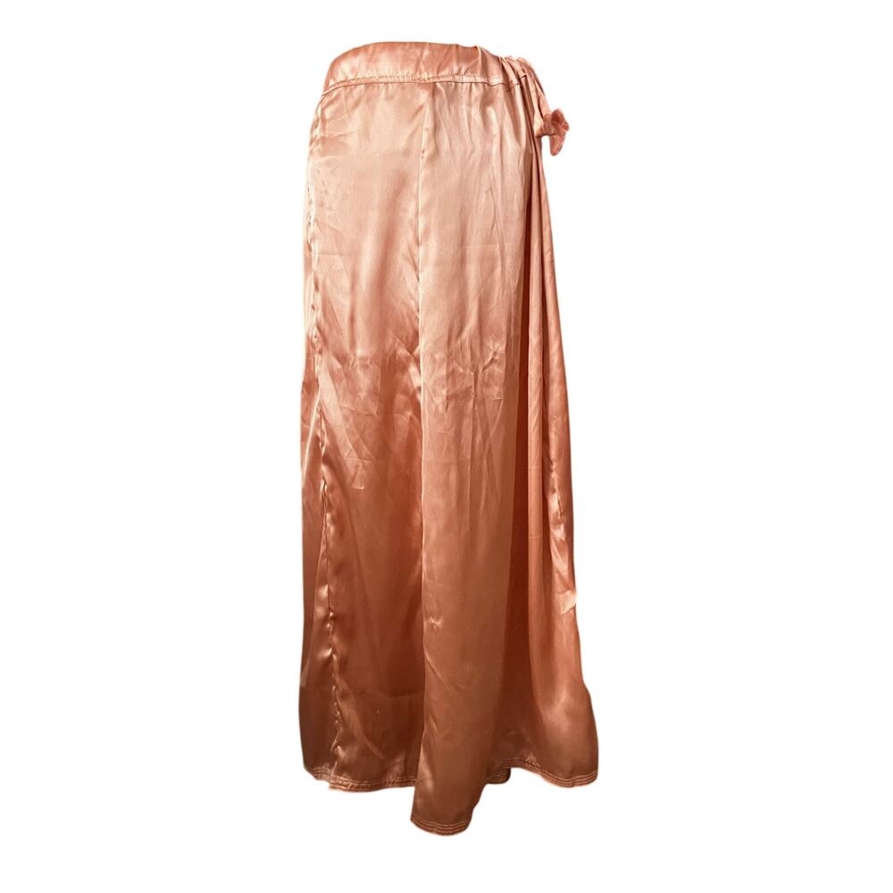 Vintage Handmade Pink Silky Maxi Skirt Boho Cottagecore Drawstring Romantic
